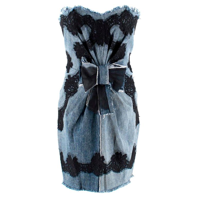 Dolce & Gabbana Denim & Lace Mini Dress US 0-2 For Sale
