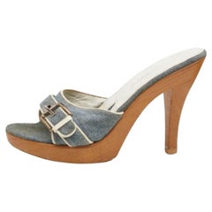 Dolce & Gabbana - Denim e finiture in pelle - Sandali con piattaforma open toe taglia 40