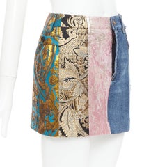 DOLCE GABBANA Denim Minirock gold blau Jacquard Patchwork Minirock IT38 XS