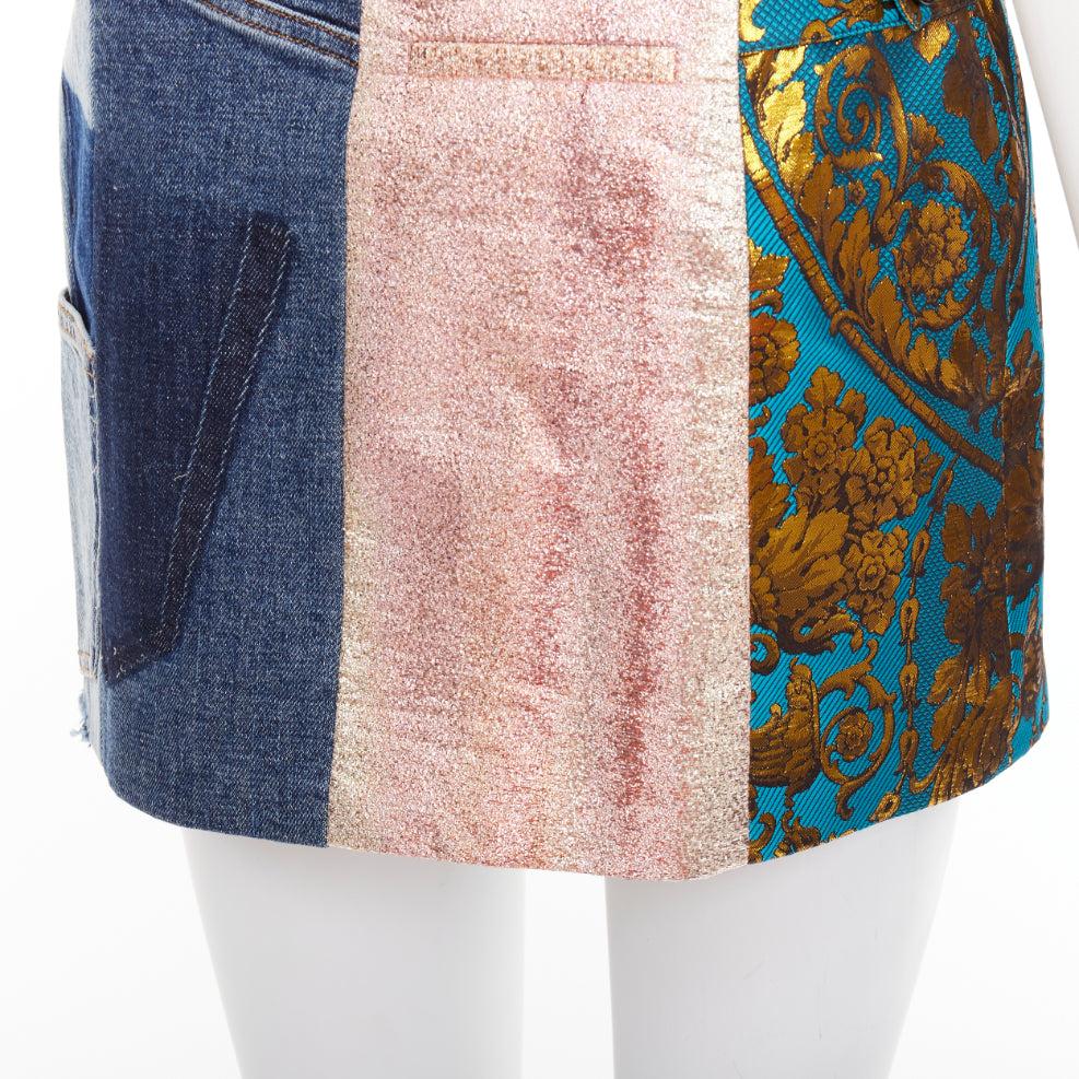 DOLCE GABBANA Denim Minirock gold blau Jacquard Patchwork Minirock IT38 XS im Angebot 1