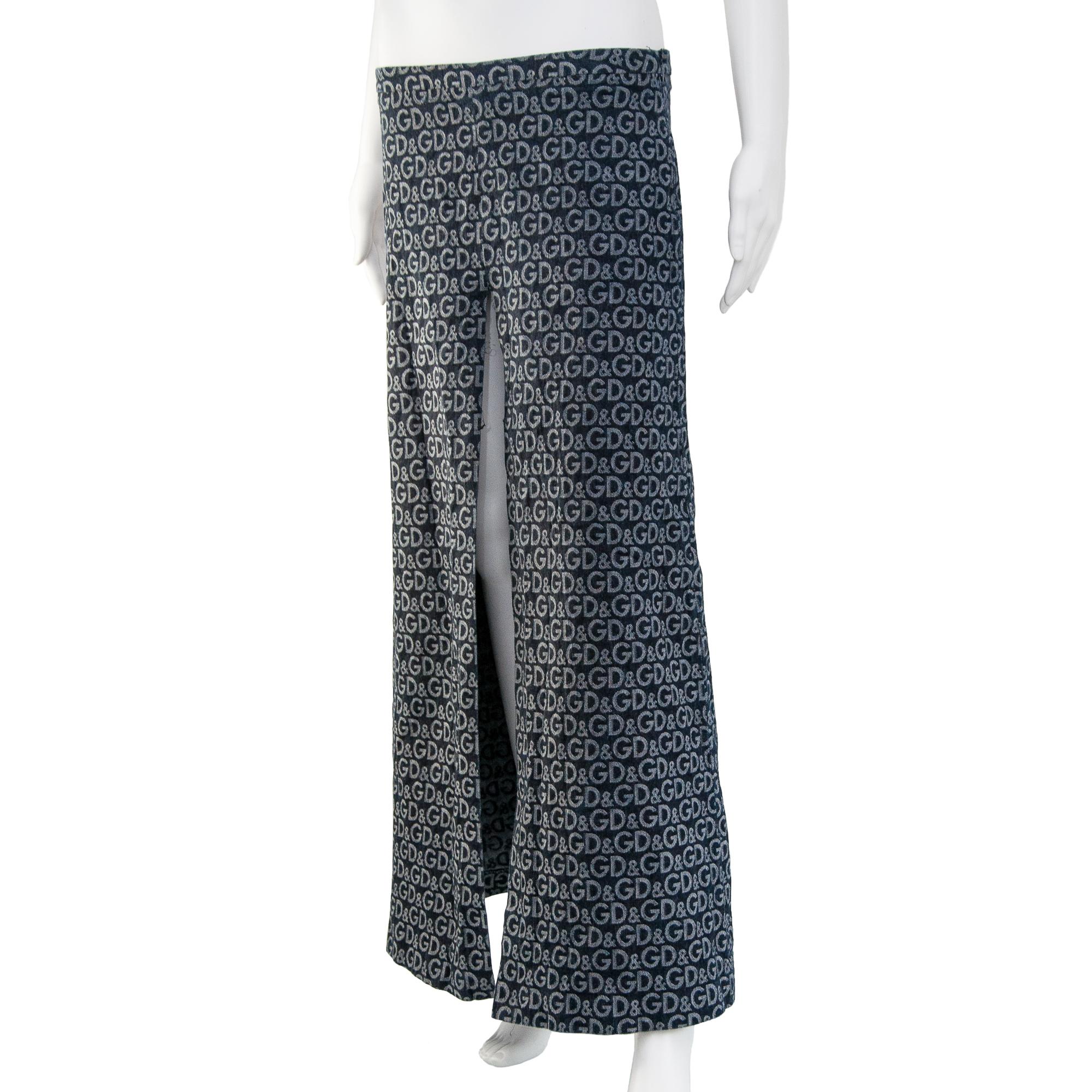 Gray Dolce & Gabbana Denim Monogram Maxi Skirt size M/L For Sale
