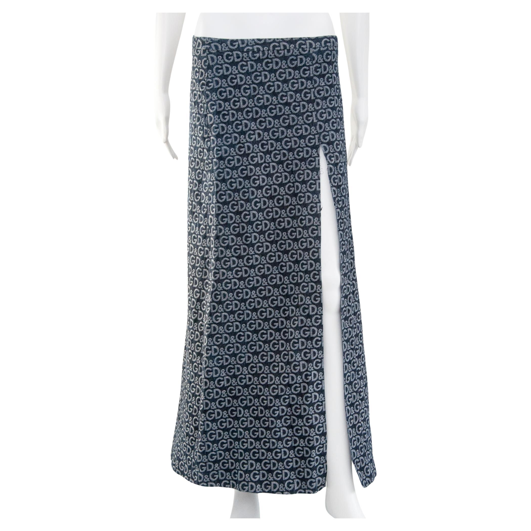 Dolce & Gabbana Denim Monogram Maxi Skirt size M/L For Sale