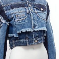 DOLCE GABBANA Denim Patchwork-Jacke aus Denim mit Korsett in Kurzform IT38 XS Cardi B