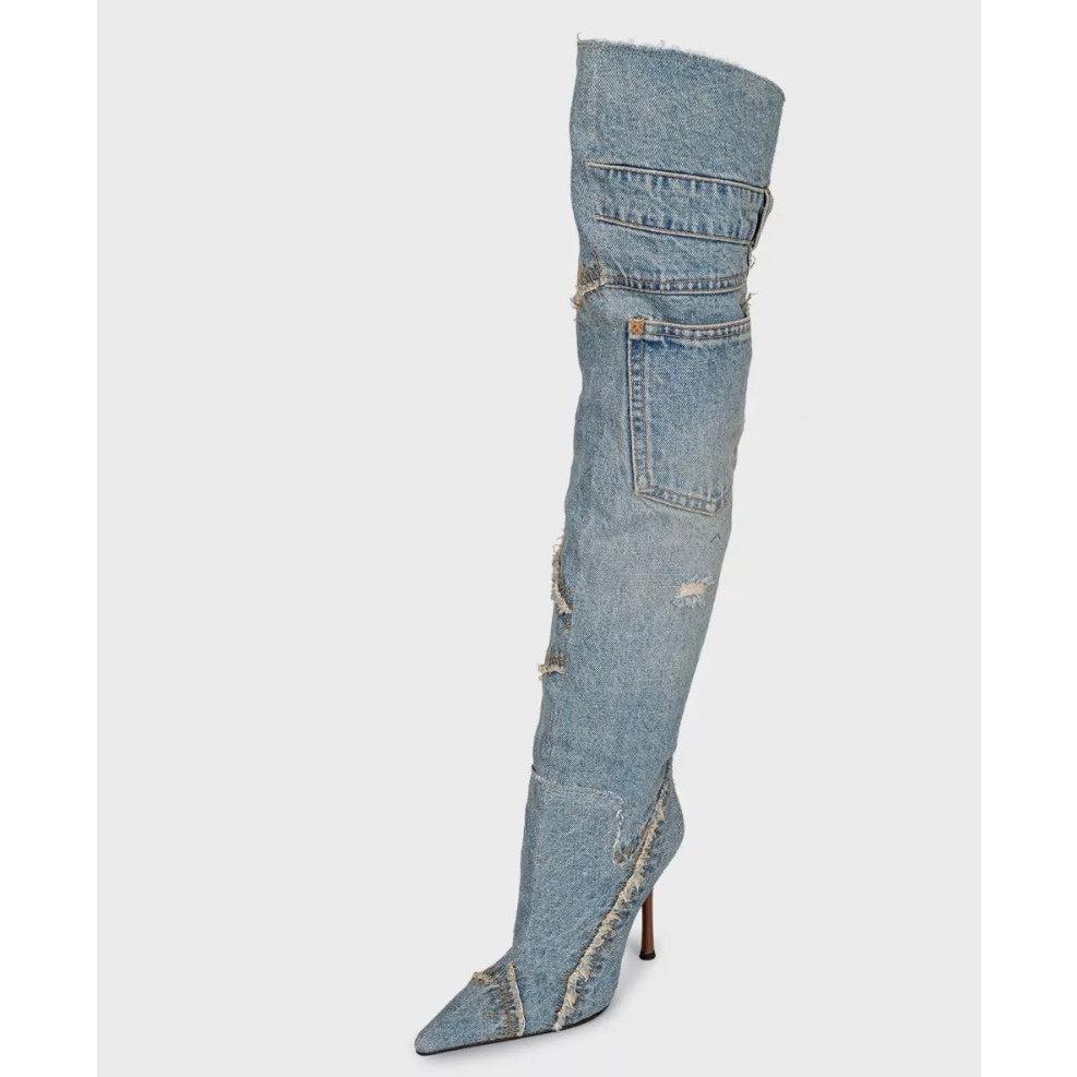 Dolce & Gabbana Denim Pointed Stiletto Boots - Size 36.5 Bon état - En vente à Krakow, PL