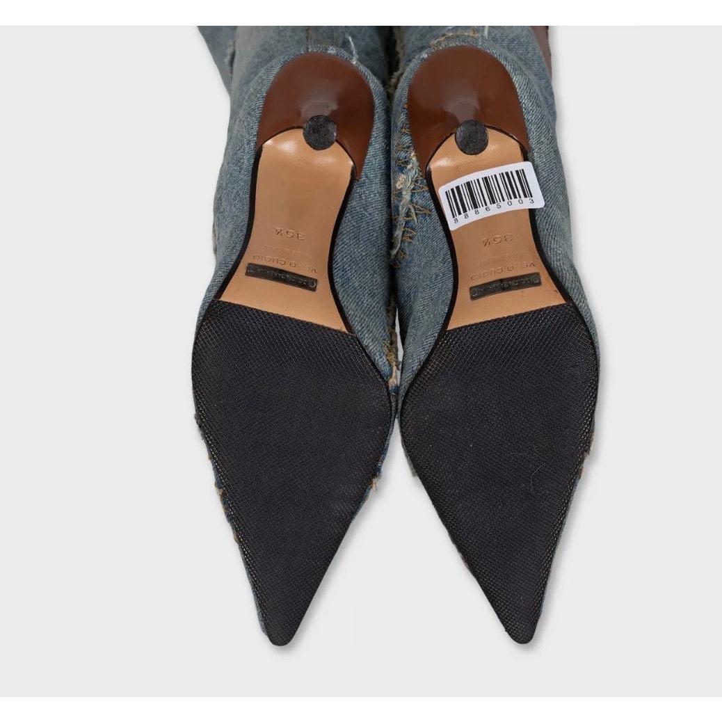 Dolce & Gabbana Denim Pointed Stiletto Boots - Size 36.5 Pour femmes en vente