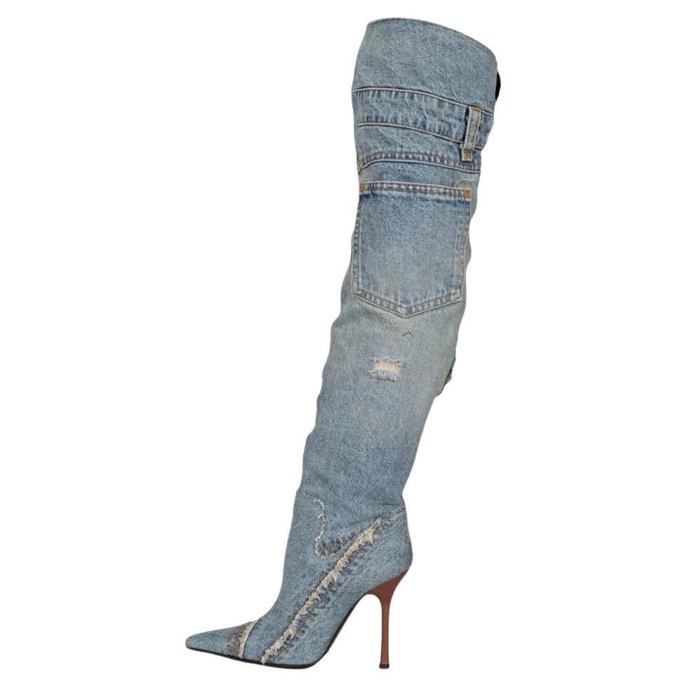 Dolce 
Gabbana Denim Pointed Stiletto Boots - Size 36.5