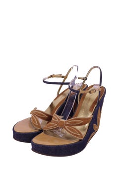 Dolce & Gabbana Denim Wedge Sandals with Leather Appliqué - EU 37
