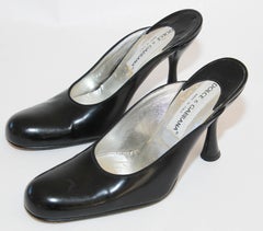Dolce & Gabbana Designer Black Leather Mules Sandals Size: 36 EU