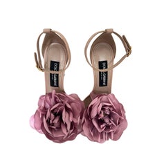 Dolce & Gabbana Desirée Pink Satin Floral Stiletto Sandals Size 37