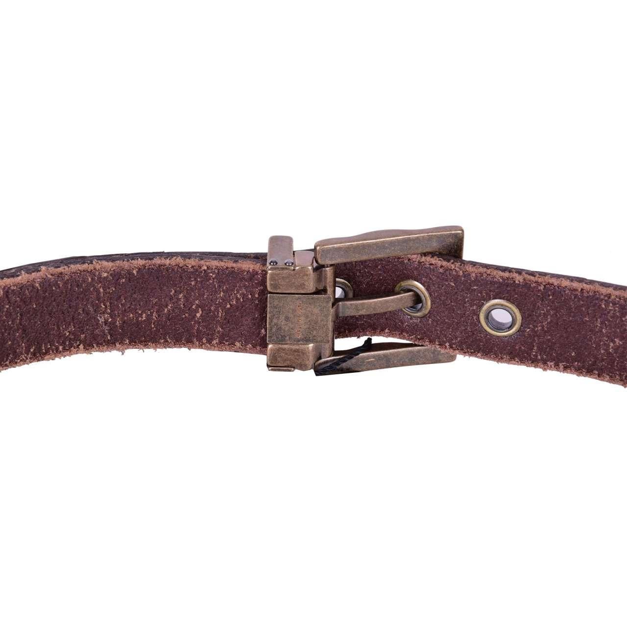Dolce & Gabbana - Destroyed Crocodile Leather Belt Brown 85 / Men In Excellent Condition For Sale In Erkrath, DE