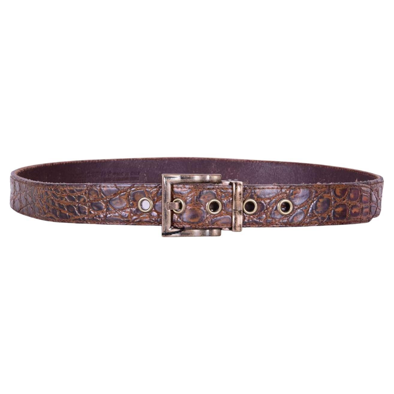 Dolce & Gabbana - Destroyed Crocodile Leather Belt Brown 85 / Men For Sale