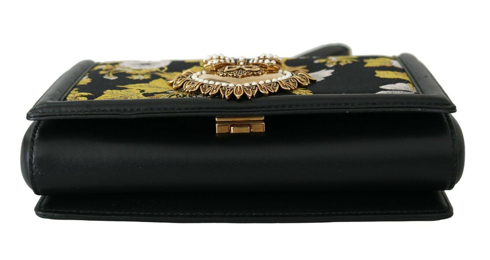 Dolce & Gabbana Devotion Black Yellow Leather Fabric Shoulder Bag Handbag Floral In New Condition In WELWYN, GB
