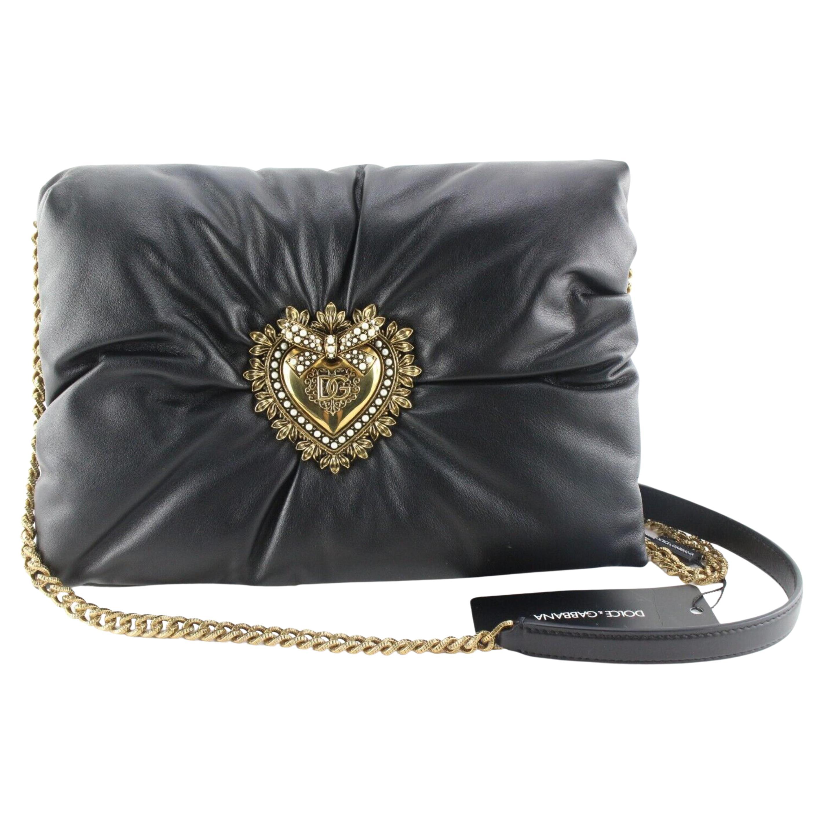 Dolce & Gabbana Devotion Logo Heart Puffy Leather Crossbody GHW 1DG424C For Sale