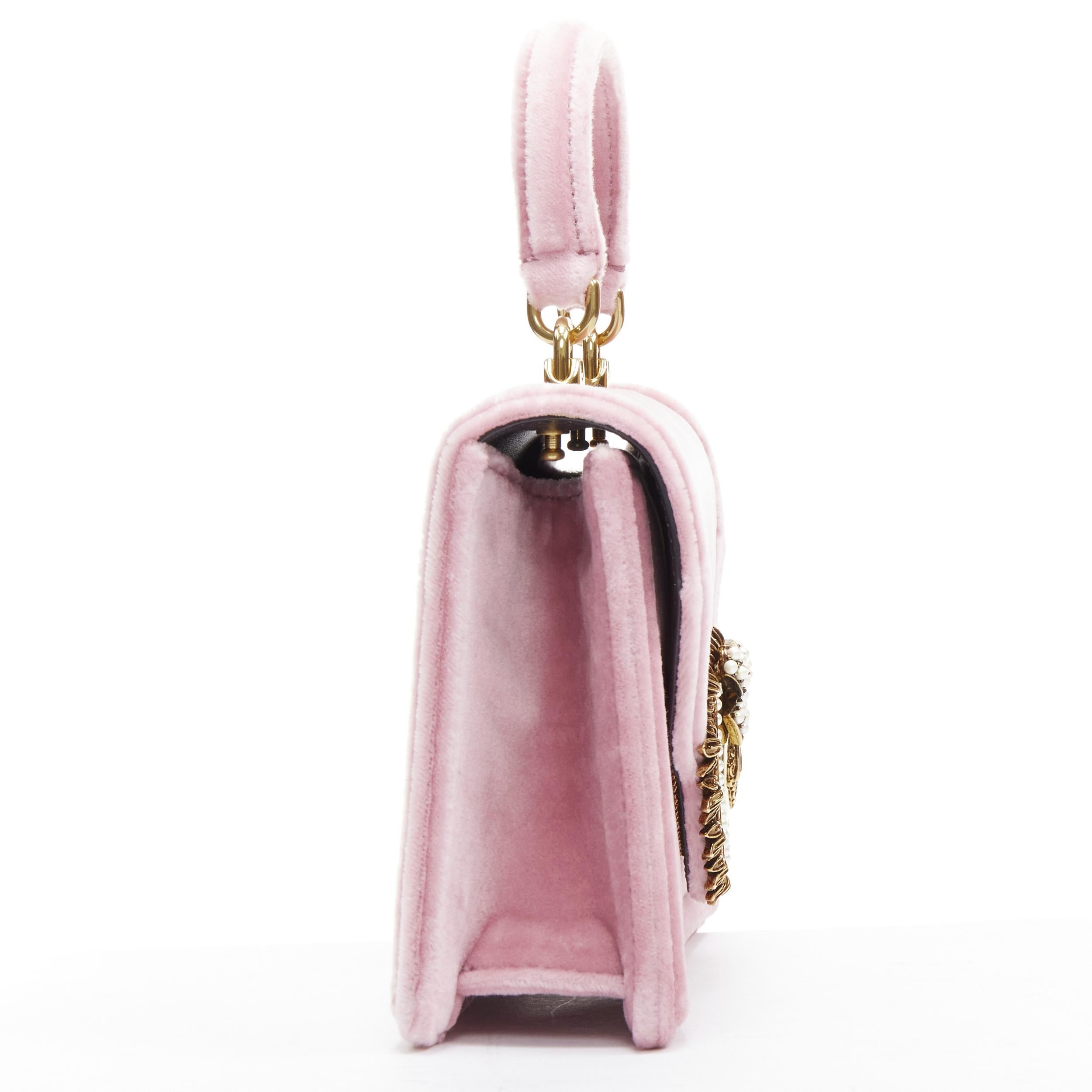 Women's DOLCE GABBANA Devotion pink velvet gold baroque heart top handle crossbody bag