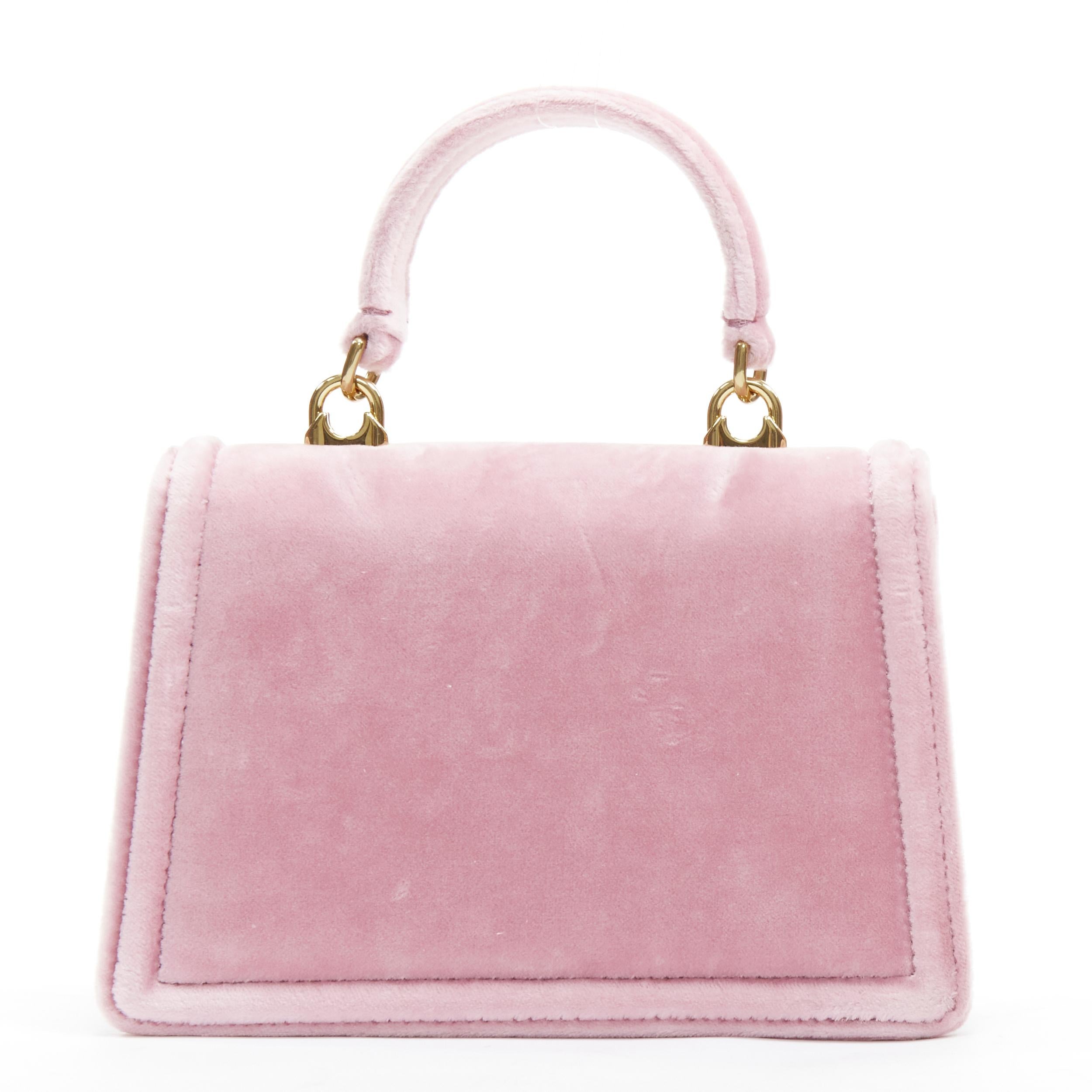 DOLCE GABBANA Devotion pink velvet gold baroque heart top handle crossbody bag 1