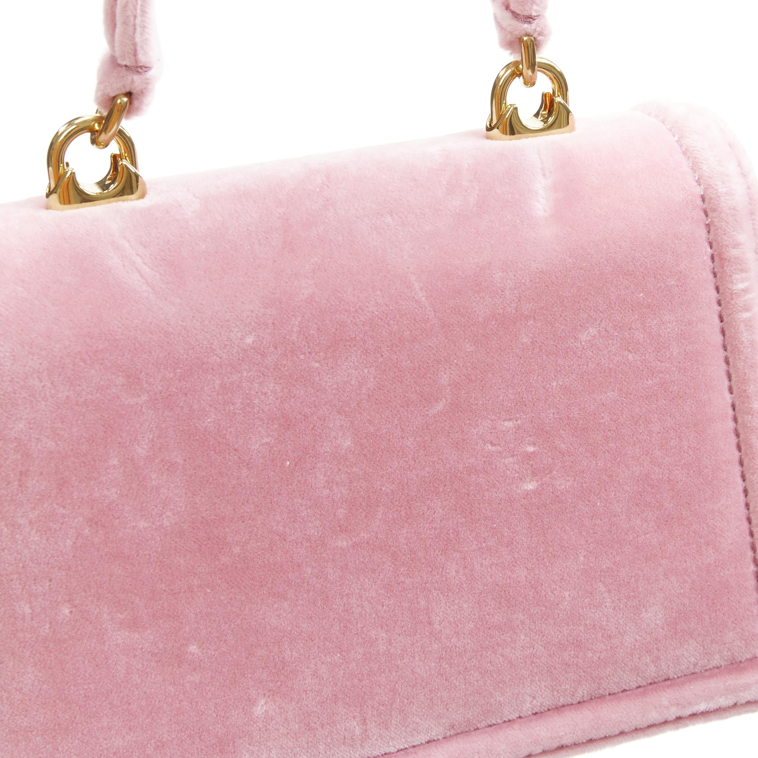 DOLCE GABBANA Devotion pink velvet gold baroque heart top handle crossbody bag 4