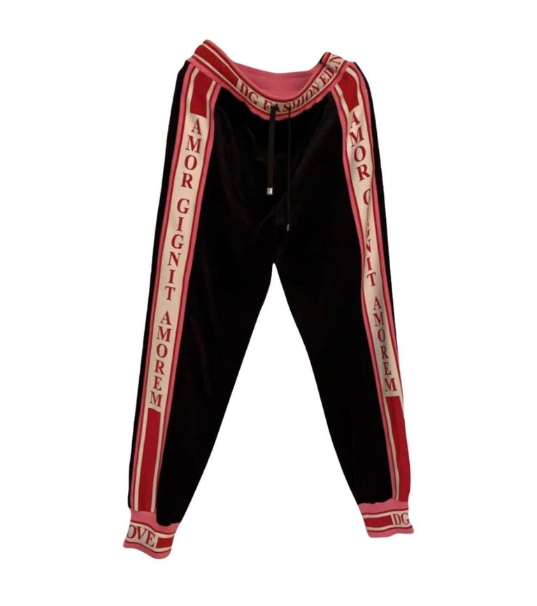 Dolce and Gabbana DG amore black with pink/ red stripes trousers tracksuit  pants For Sale at 1stDibs | amore tracksuit