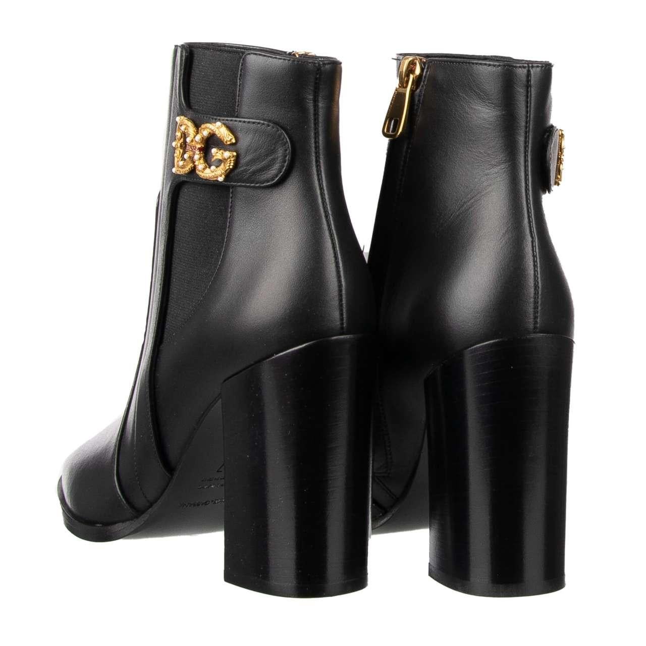Women's Dolce & Gabbana - DG Amore Brooch Leather Boots JANE Black EUR 37 For Sale
