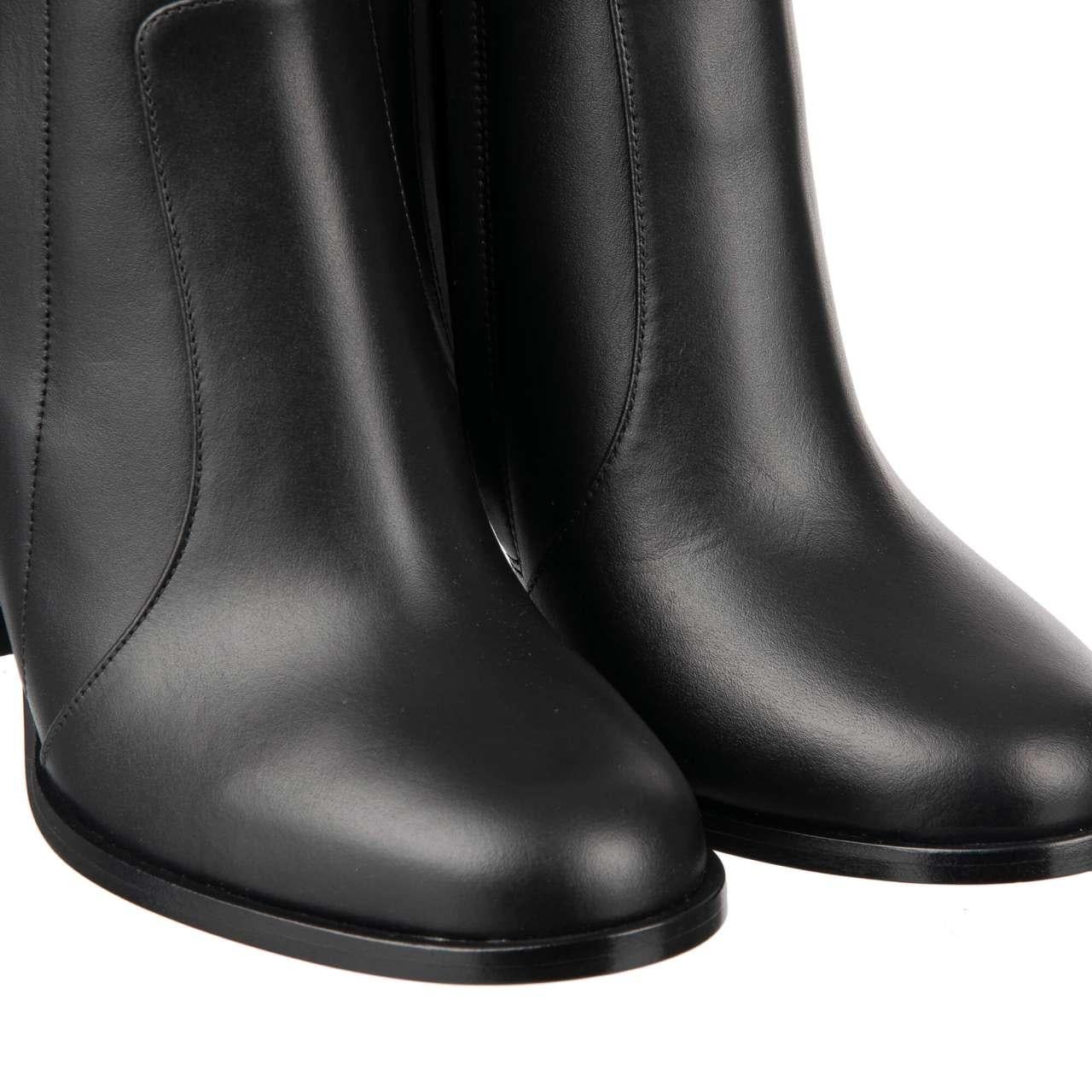 Dolce & Gabbana - DG Amore Brooch Leather Boots JANE Black EUR 37 For Sale 2