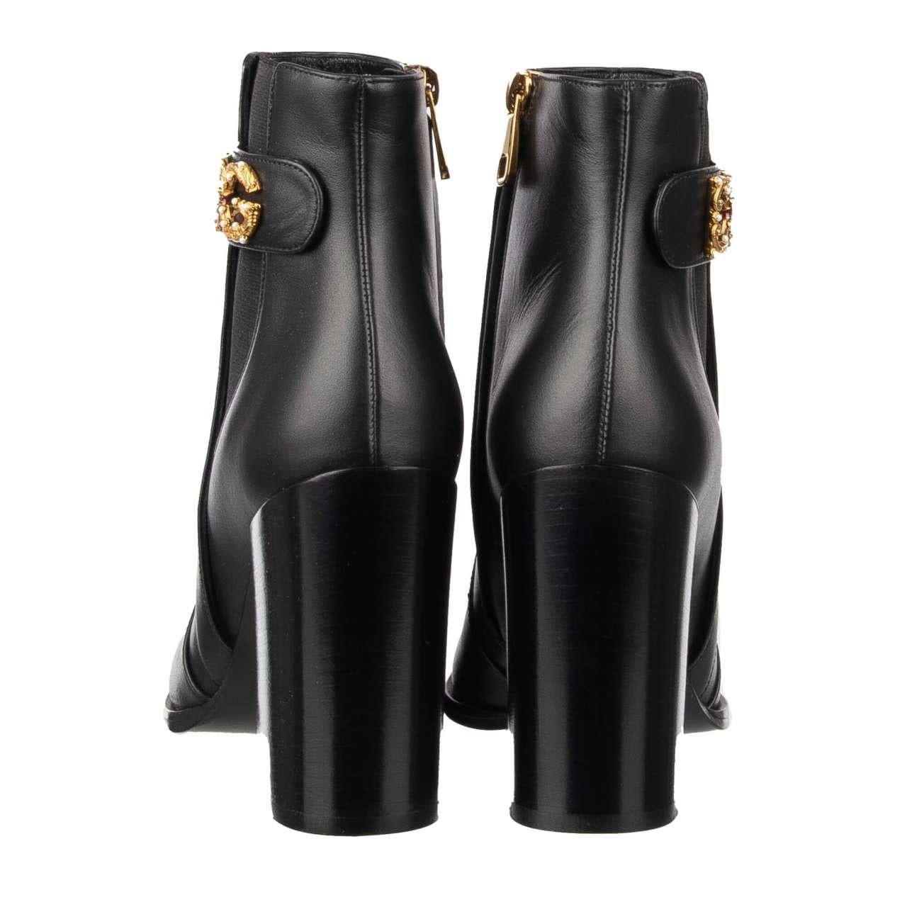 Dolce & Gabbana - DG Amore Brooch Leather Boots JANE Black EUR 37 For Sale 3