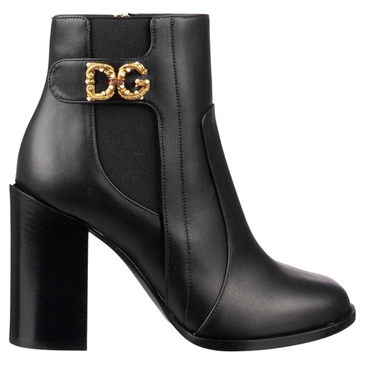 Dolce & Gabbana - DG Amore Brooch Leather Boots JANE Black EUR 37 For Sale