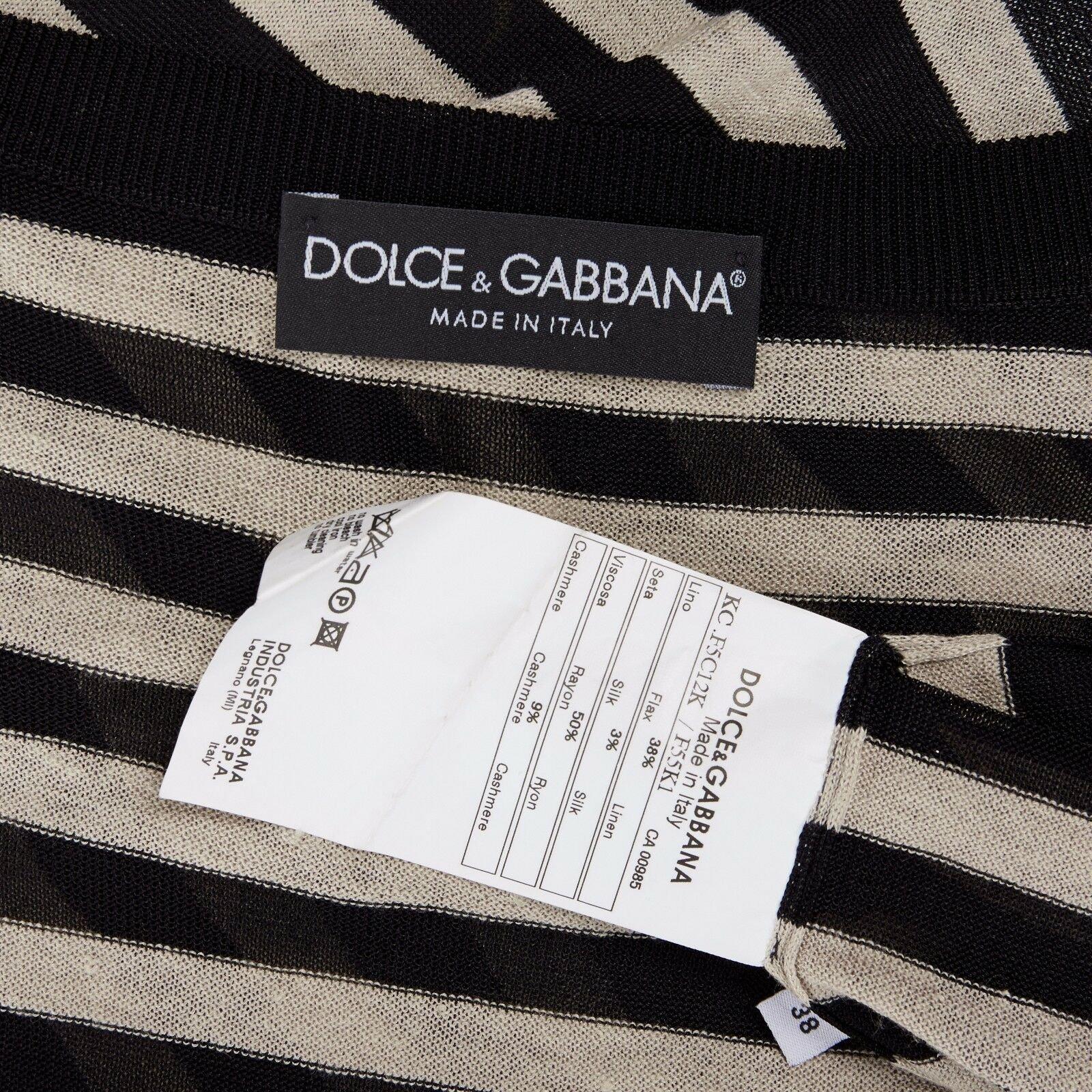 DOLCE GABBANA DG beige black striped fine knit long cardigan IT38 US0 XS 5