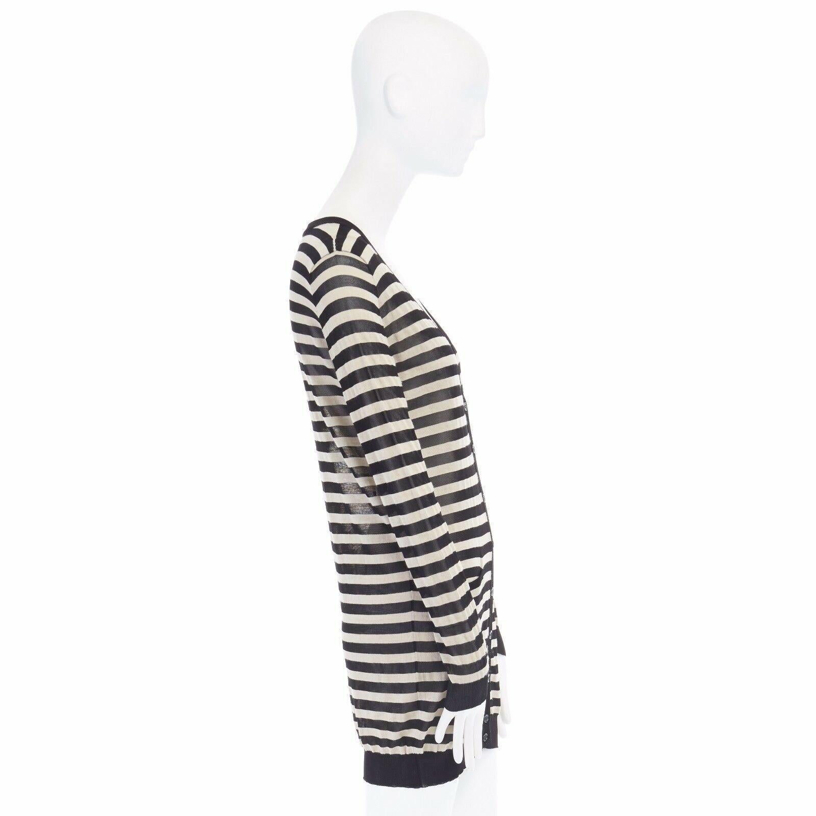 Gray DOLCE GABBANA DG beige black striped fine knit long cardigan IT38 US0 XS