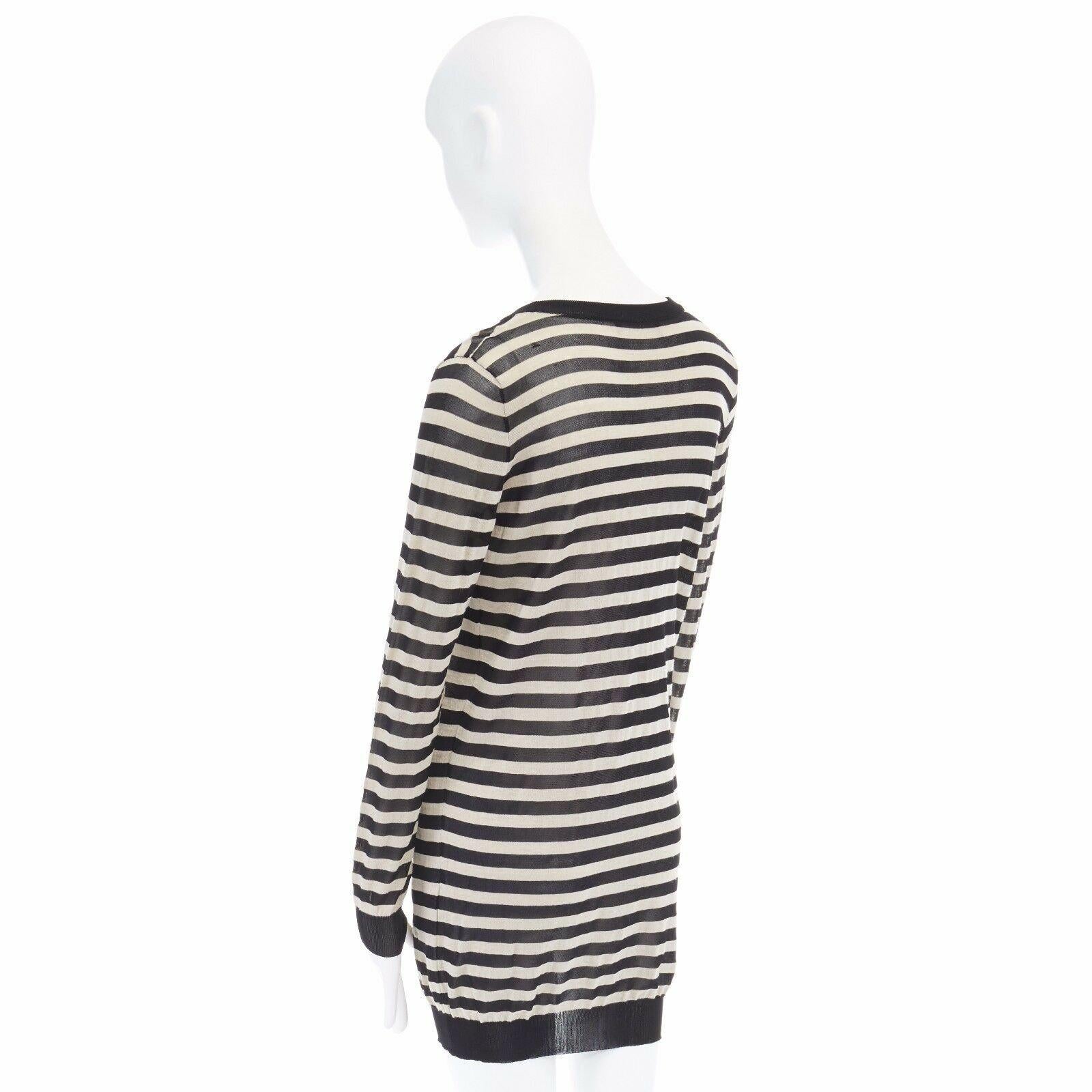 Women's DOLCE GABBANA DG beige black striped fine knit long cardigan IT38 US0 XS