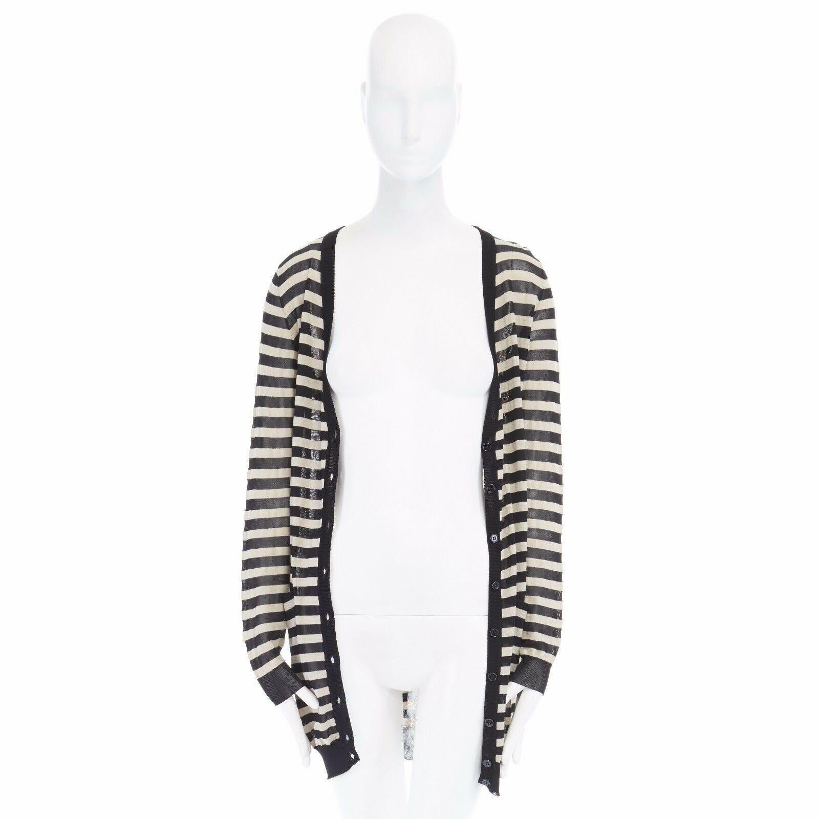 DOLCE GABBANA DG beige black striped fine knit long cardigan IT38 US0 XS 1