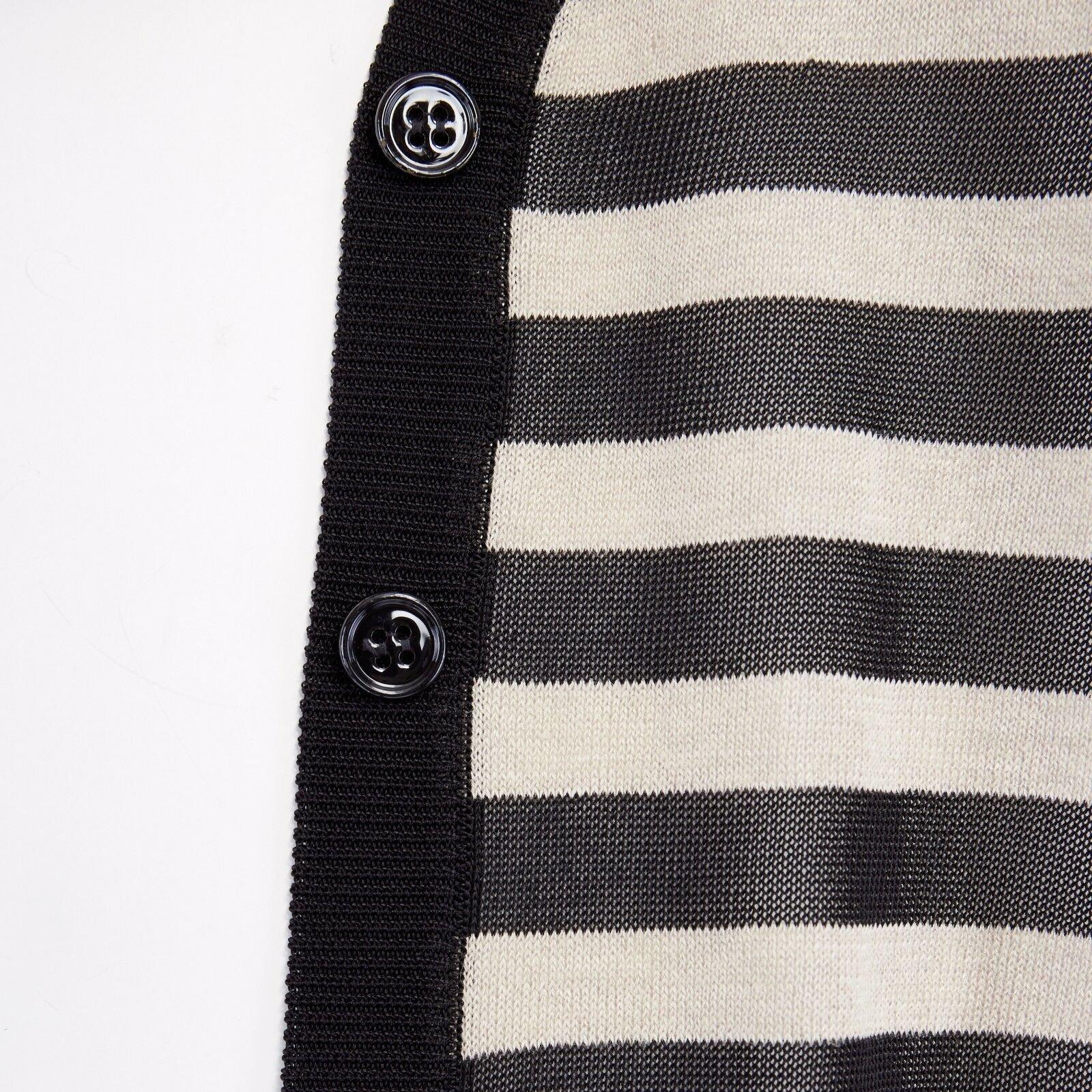 DOLCE GABBANA DG beige black striped fine knit long cardigan IT38 US0 XS 2