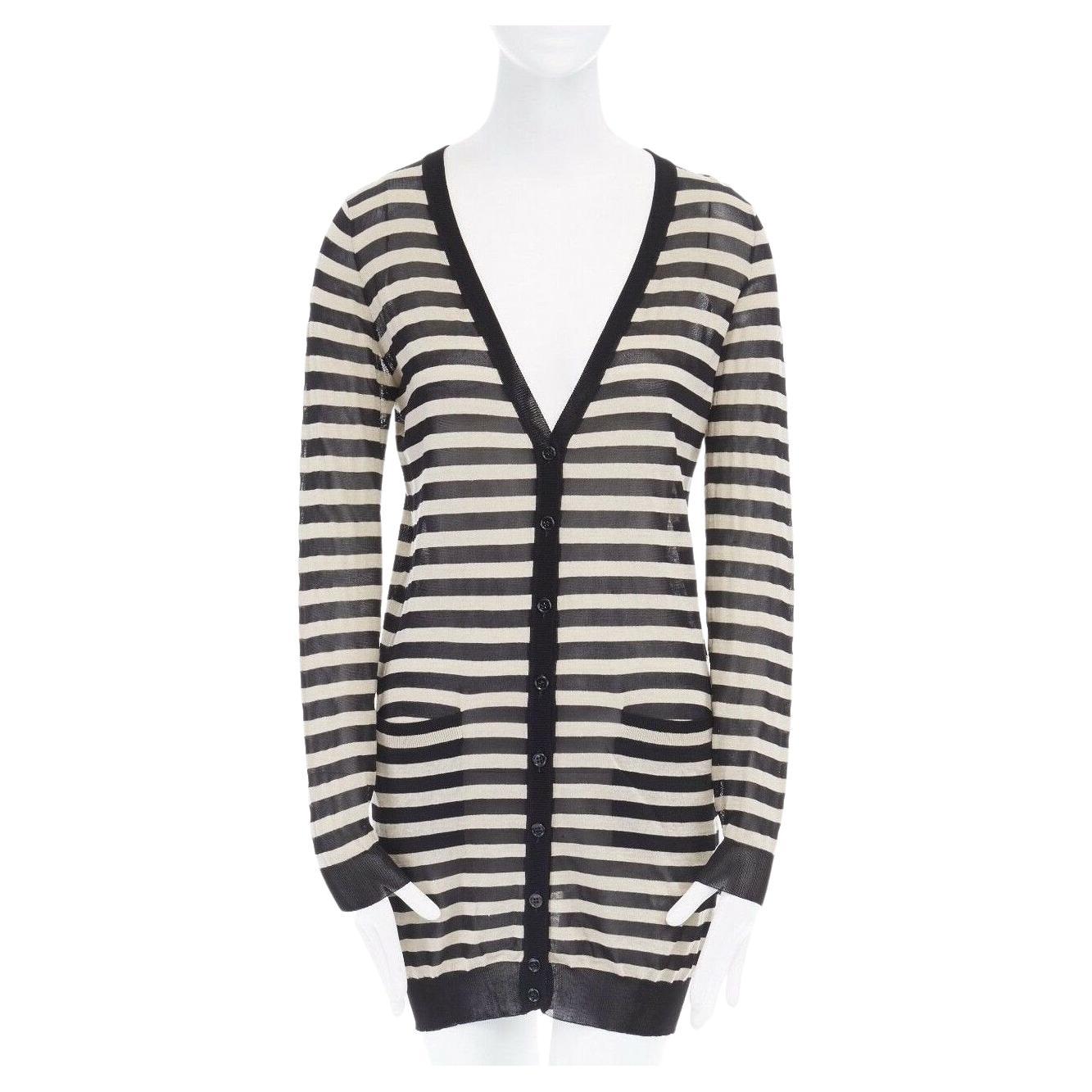 DOLCE GABBANA DG beige black striped fine knit long cardigan IT38