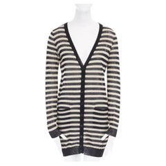 DOLCE GABBANA DG beige black striped fine knit long cardigan IT38 US0 XS