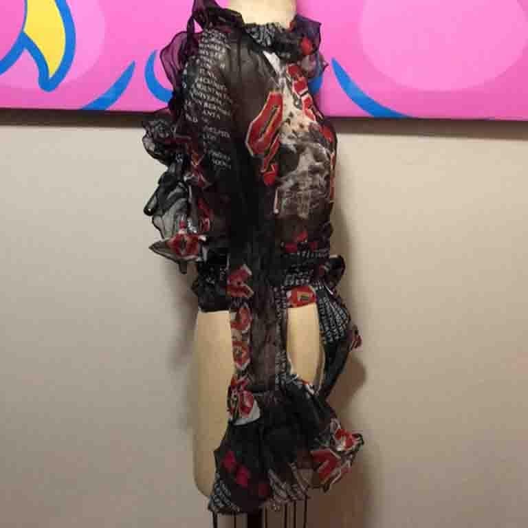 Dolce & Gabbana D&G Black AC/DC Acid Rock Black Wrap Blouse  In New Condition For Sale In Los Angeles, CA