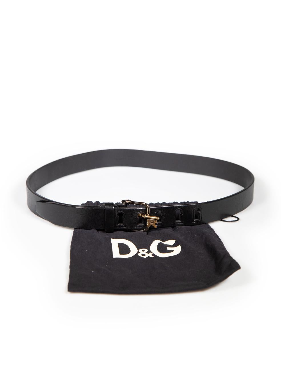Dolce & Gabbana D&G Black Leather Key Hole Accent Belt For Sale 3