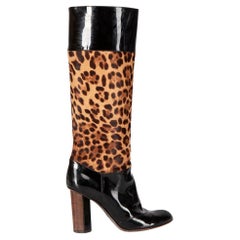 Dolce & Gabbana D&G Black Patent Leopard Print Boots Size IT 38