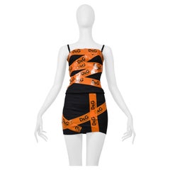Dolce & Gabbana D&G Black Tank And Skirt With Orange Tape Ensemble