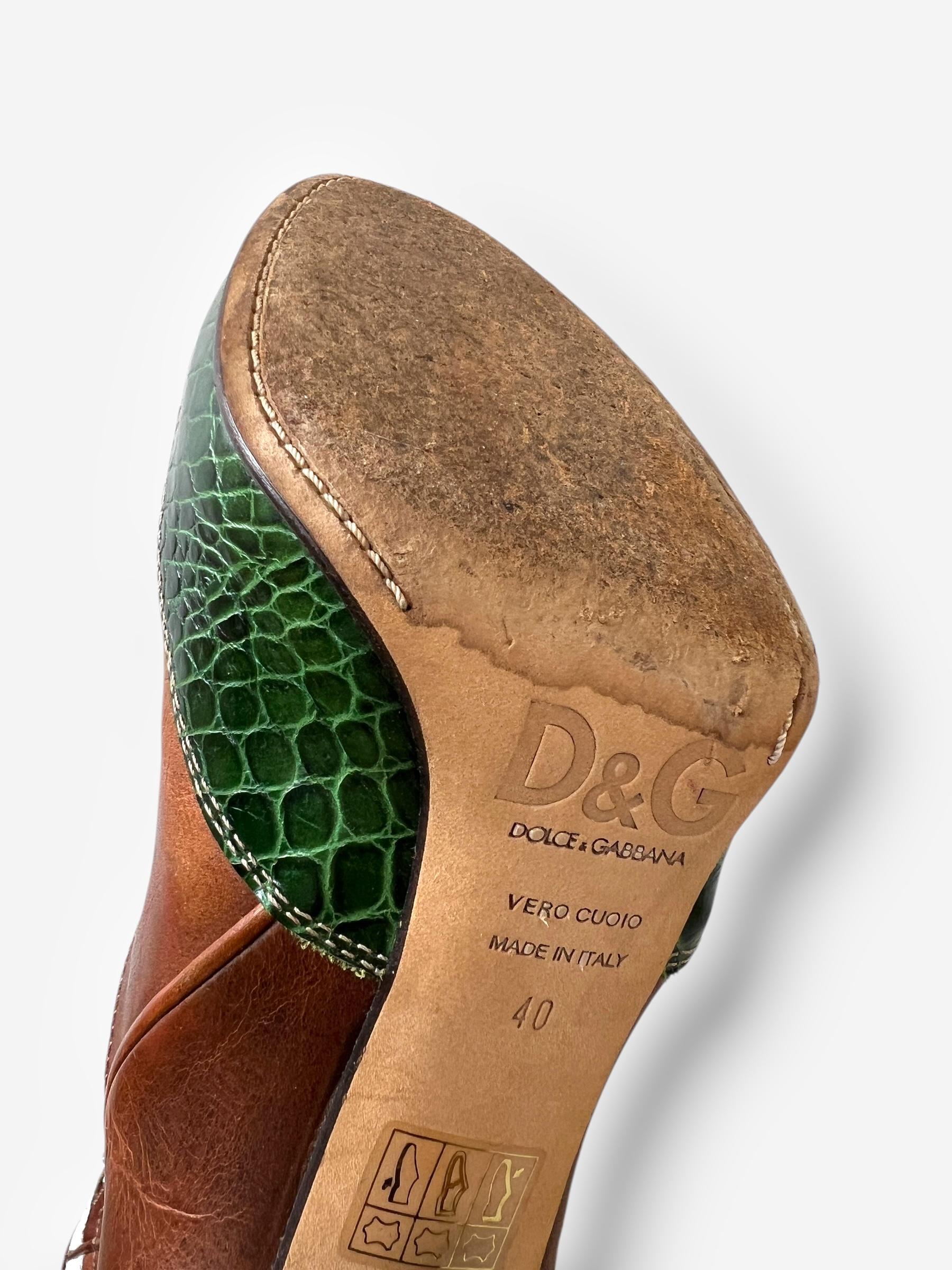 Dolce & Gabbana (D&G) Brown Leather Cowboy Boots with Butterfly Motif, Spring 20 en vente 5