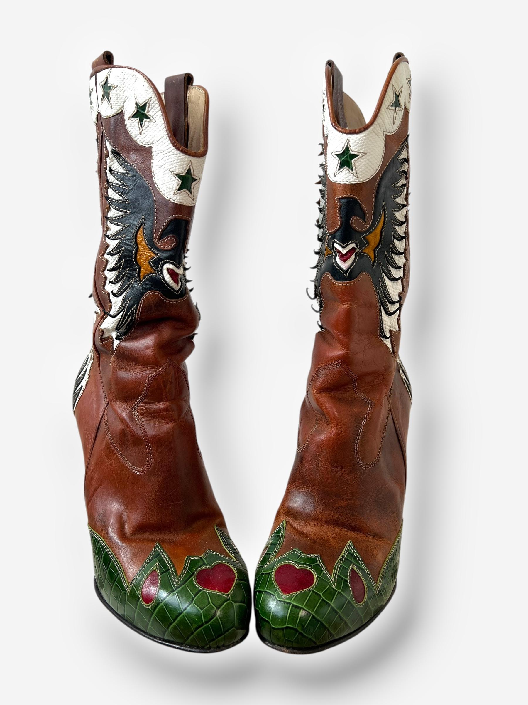 Dolce & Gabbana (D&G) Brown Leather Cowboy Boots with Butterfly Motif, Spring 20 Pour femmes en vente