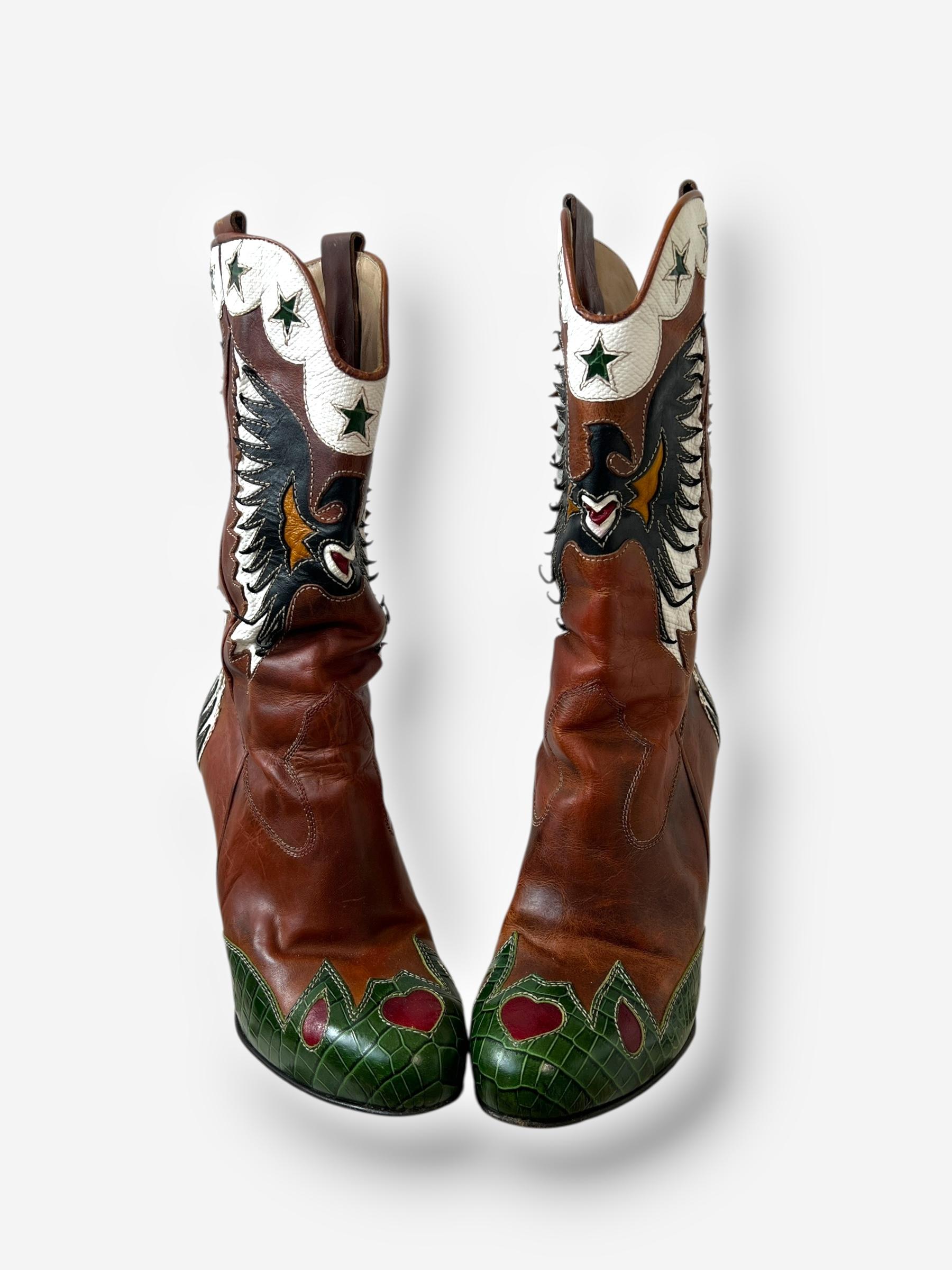 Dolce & Gabbana (D&G) Brown Leather Cowboy Boots with Butterfly Motif, Spring 20 en vente 1