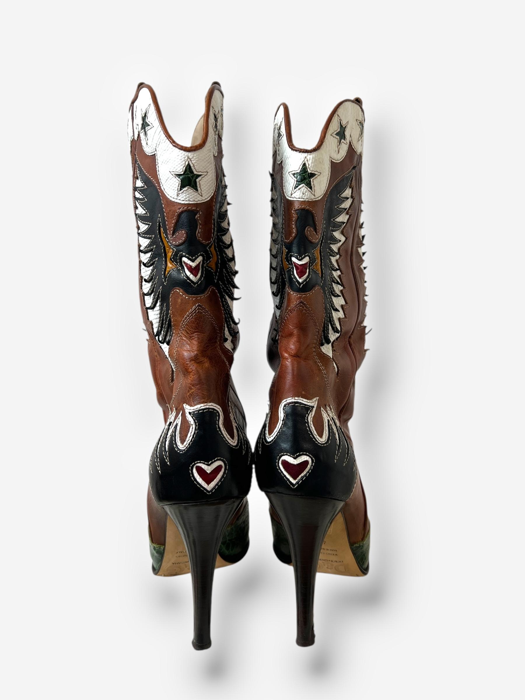 Dolce & Gabbana (D&G) Brown Leather Cowboy Boots with Butterfly Motif, Spring 20 en vente 4