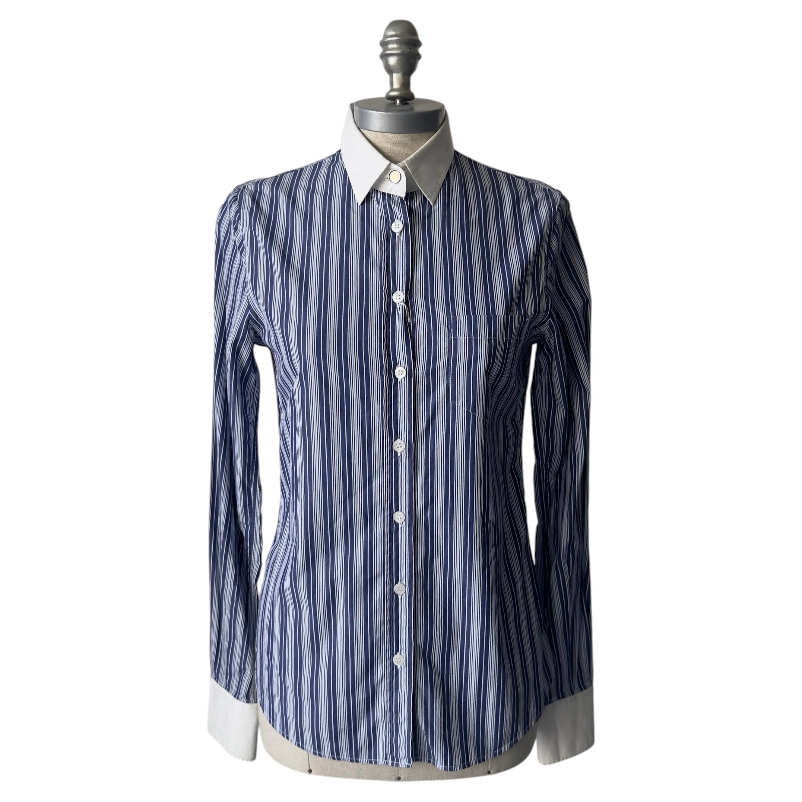 Dolce & Gabbana D&G Cotton Pinstripe Shirt with Contrast Collar and Cuffs For Sale