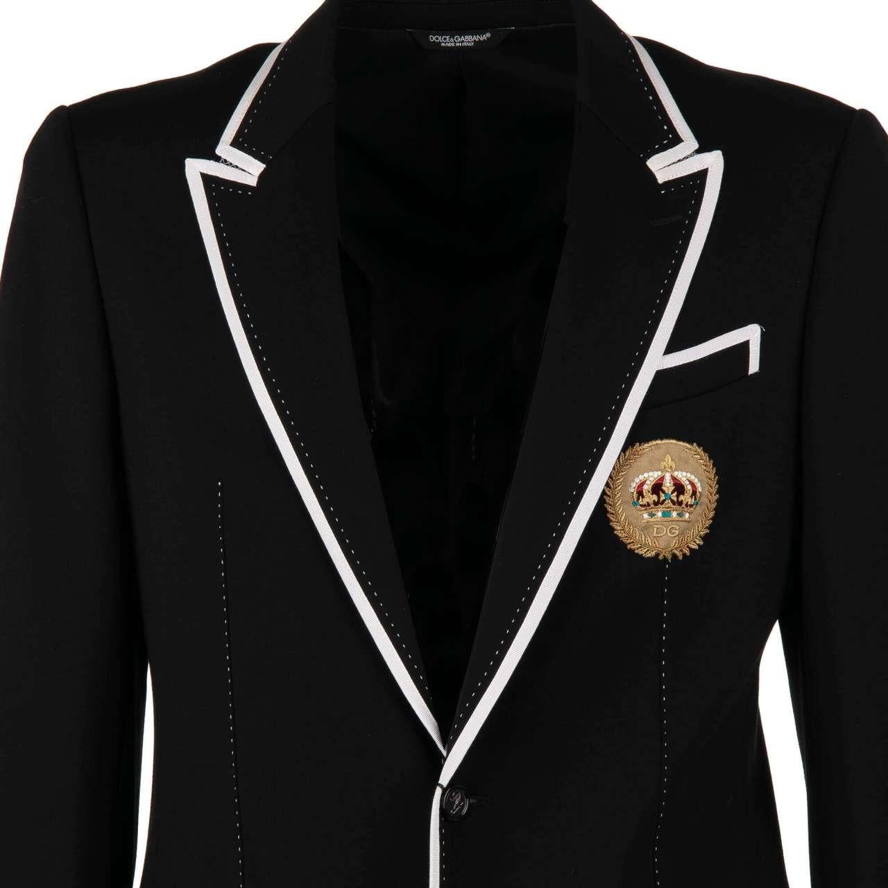 - Jersey Fabric blazer with DG crown embroidery and contrast applications in white and black by DOLCE & GABBANA - Former RRP: EUR 1.650 - MADE IN ITALY - New with Tag - Slim Fit - Model: G2LV7Z-FUGHW-N0000 - Material: 65% Viscose, 35% Nylon, 5%