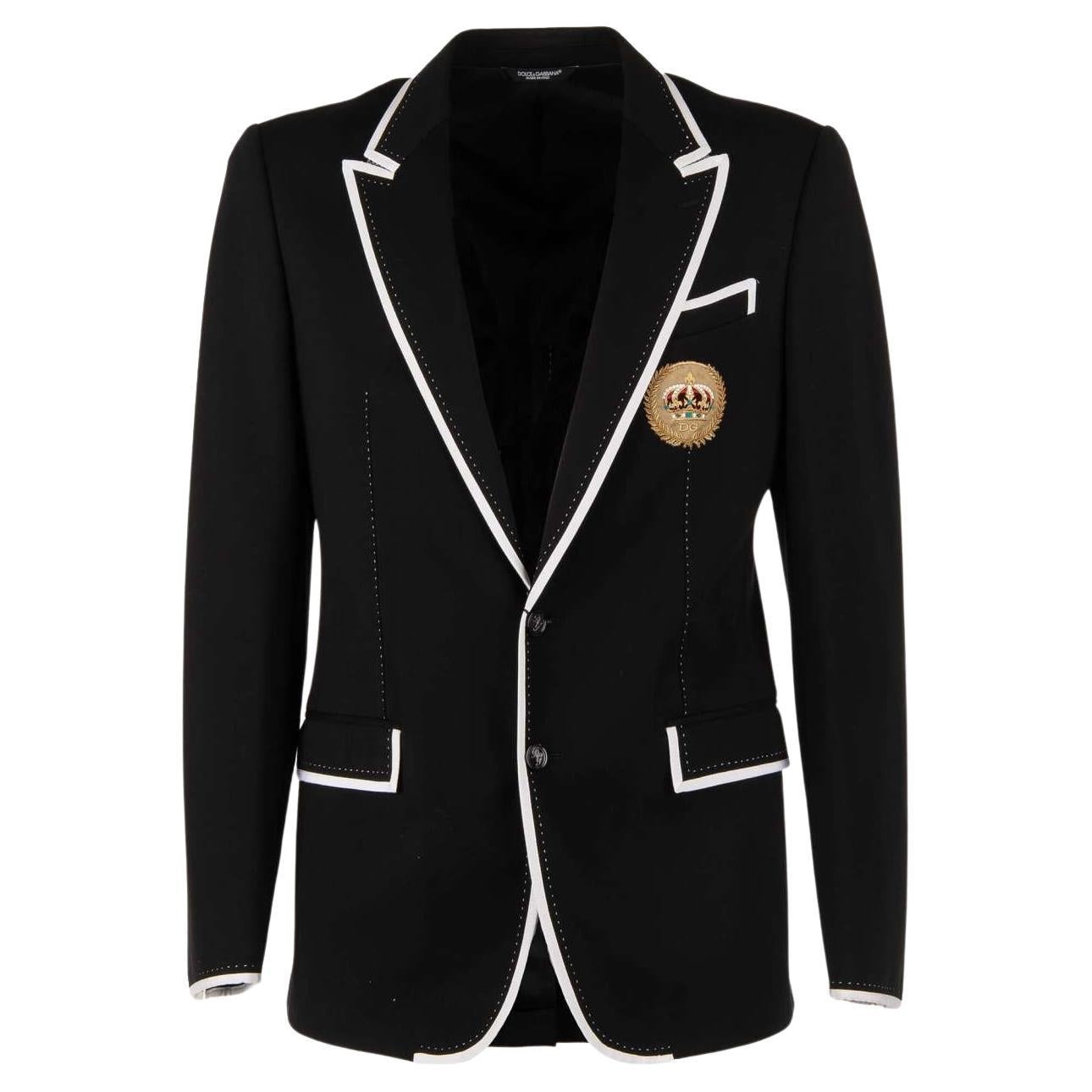 Dolce & Gabbana - DG Crown Embroidery Jersey Blazer Jacket Black 48 For Sale