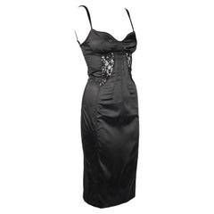 Dolce & Gabbana D&G Pasarela Otoño/Invierno 2003 Vestido corsé de satén negro y encaje XS