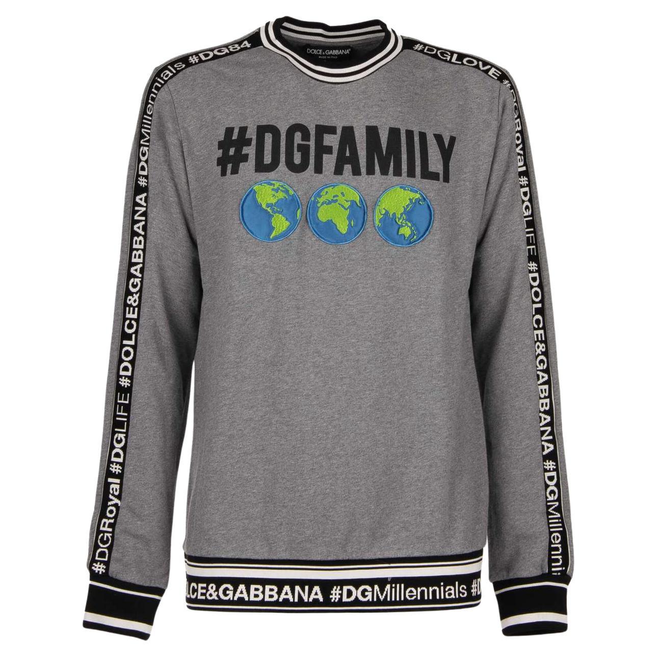 Dolce & Gabbana - DG Family Sweater with Earth Embroidery Gray 44 For Sale