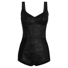 Dolce & Gabbana Corset Shaper Bodysuit IT 40 Black Lace Jacquard Sweetheart Neck