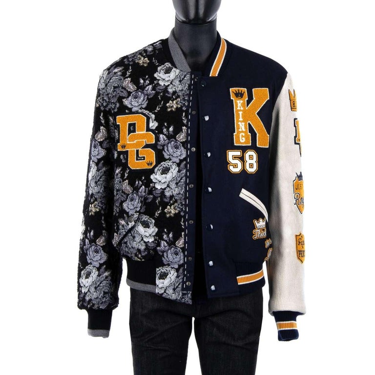 Dolce and Gabbana DG King Embroidered Varsity Military Jacket Blue ...