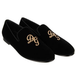 Dolce & Gabbana - DG Logo Embroidered Velvet Loafer AMALFI Black Gold EUR 40.5