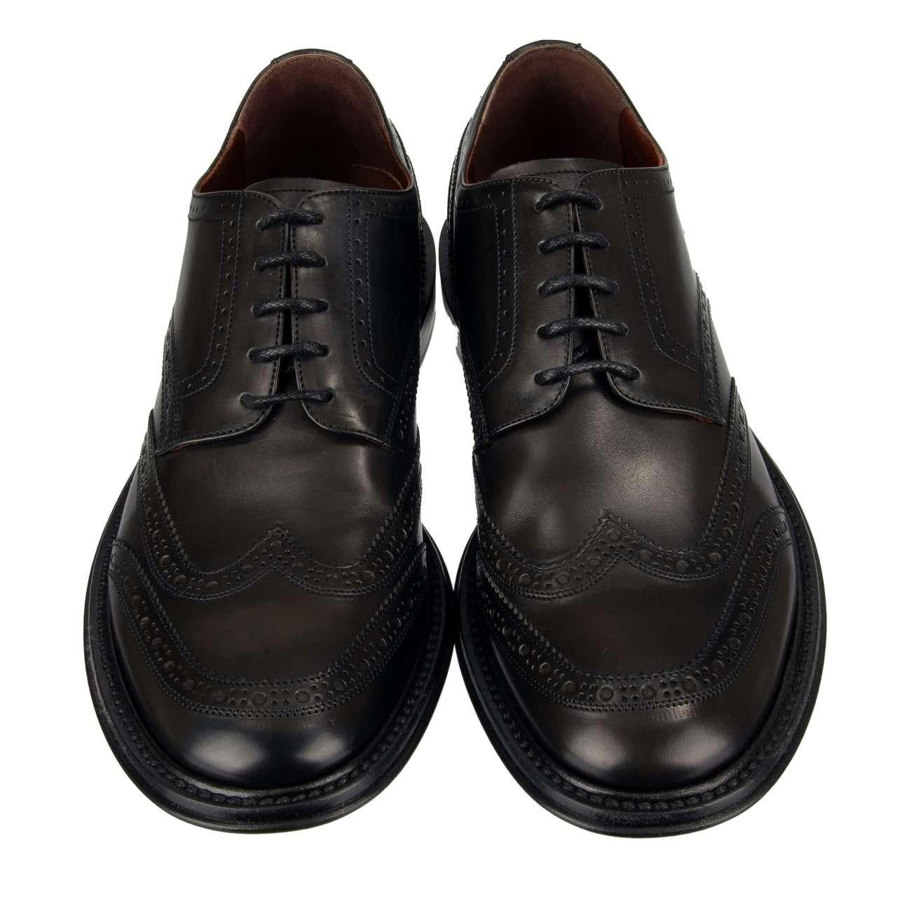 Dolce & Gabbana - DG Logo Formal Calf Leather Derby Shoes MARSALA Black EUR 39 In Excellent Condition For Sale In Erkrath, DE
