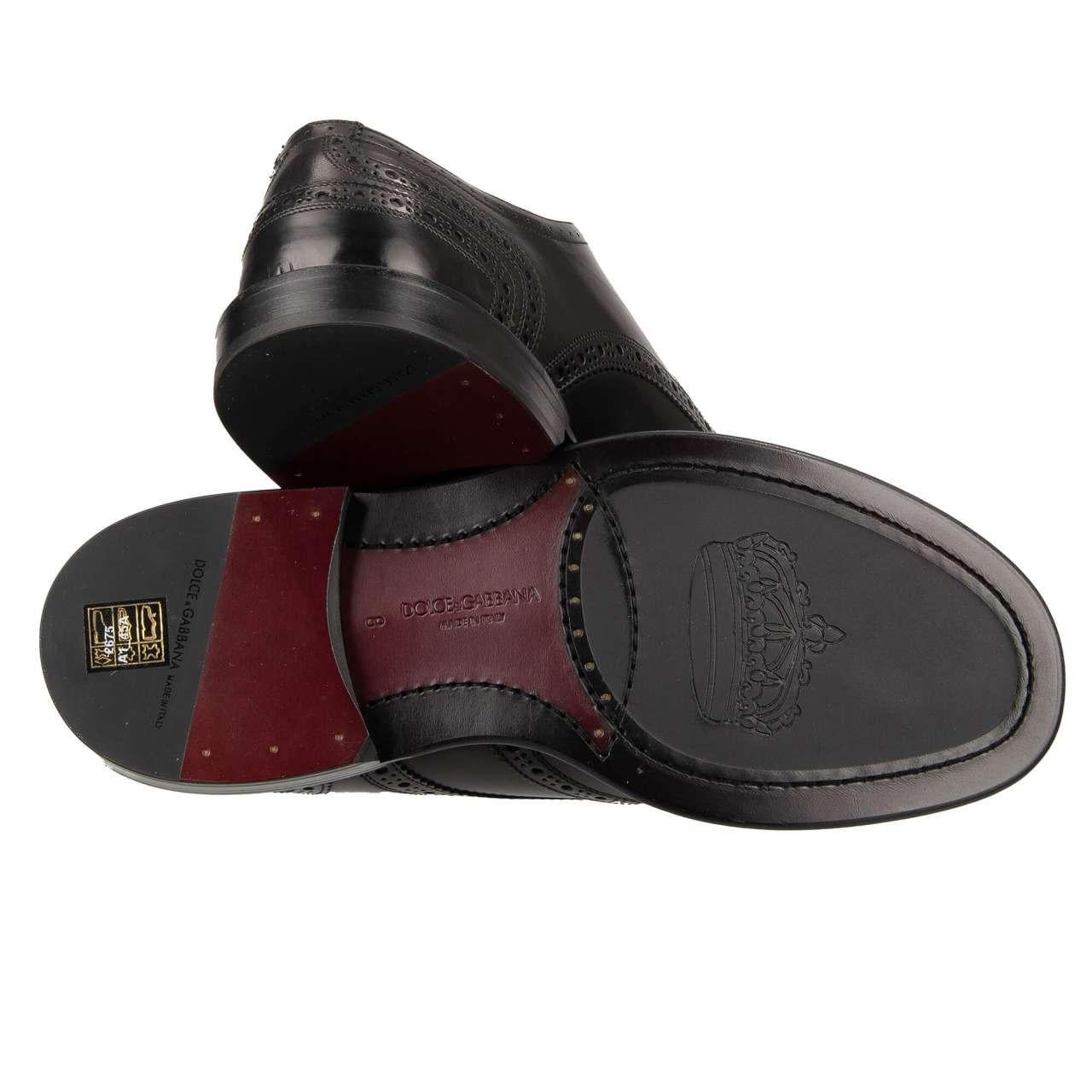 Dolce & Gabbana - DG Logo Formal Calf Leather Derby Shoes MARSALA Black EUR 39 For Sale 3